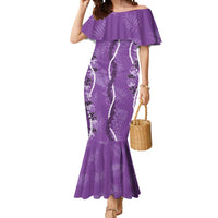 Hawaii Maile Lei Mermaid Dress With Violet Monstera Pattern LT05 Women Violet - Polynesian Pride