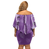 Hawaii Maile Lei Off Shoulder Short Dress With Violet Monstera Pattern LT05 - Polynesian Pride