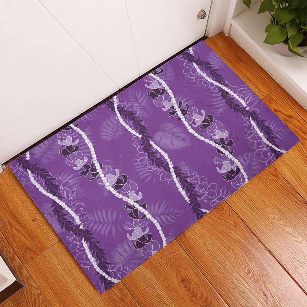 Hawaii Maile Lei Rubber Doormat With Violet Monstera Pattern LT05 - Polynesian Pride