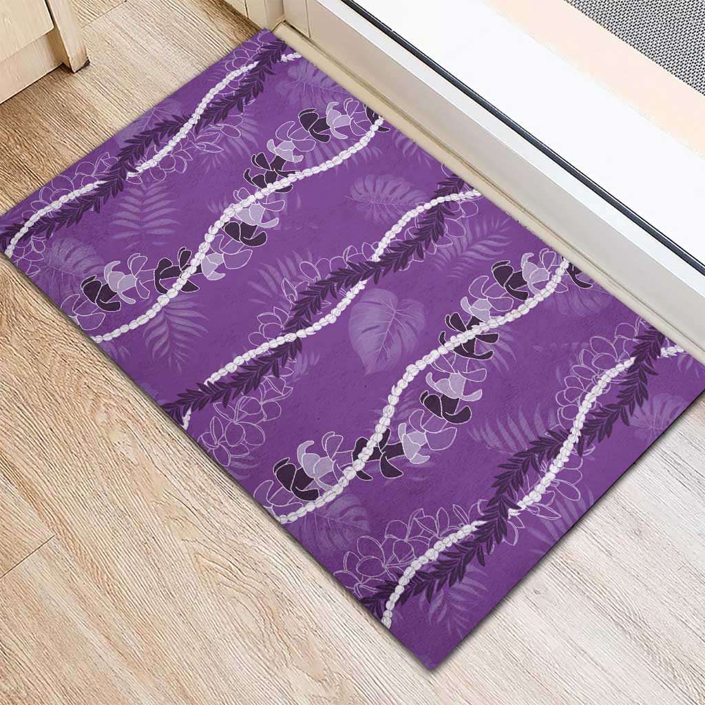 Hawaii Maile Lei Rubber Doormat With Violet Monstera Pattern LT05 - Polynesian Pride