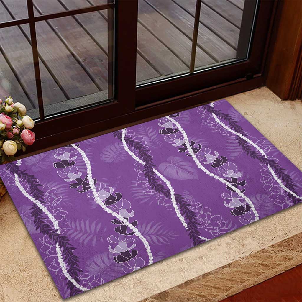 Hawaii Maile Lei Rubber Doormat With Violet Monstera Pattern LT05 - Polynesian Pride