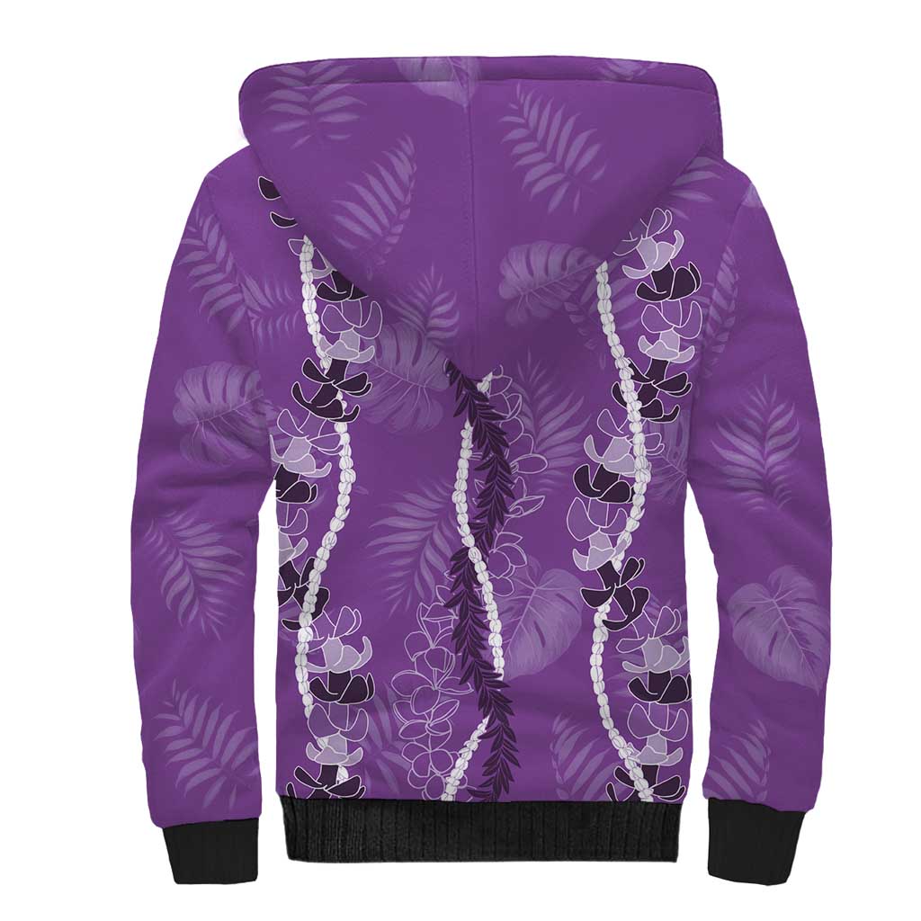 Hawaii Maile Lei Sherpa Hoodie With Violet Monstera Pattern LT05 - Polynesian Pride