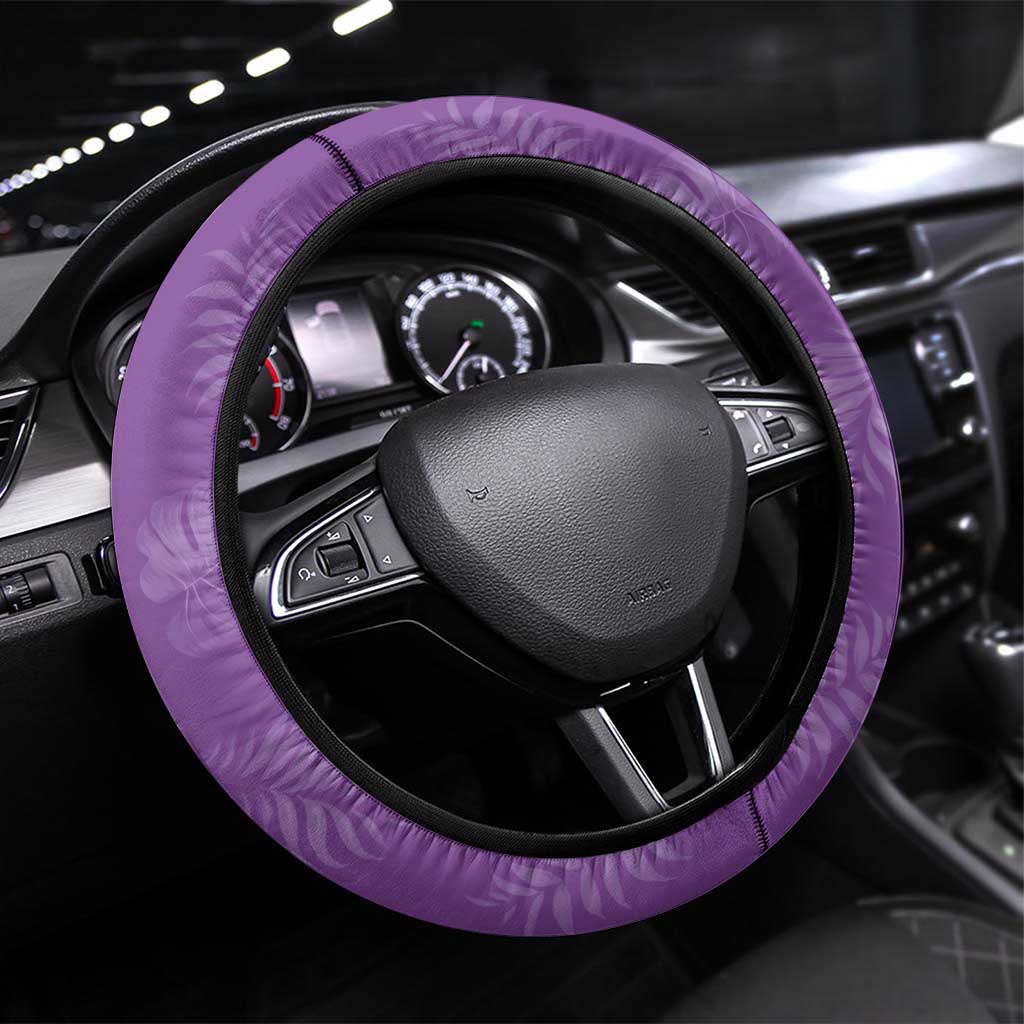 Hawaii Maile Lei Steering Wheel Cover With Violet Monstera Pattern LT05 Universal Fit Violet - Polynesian Pride