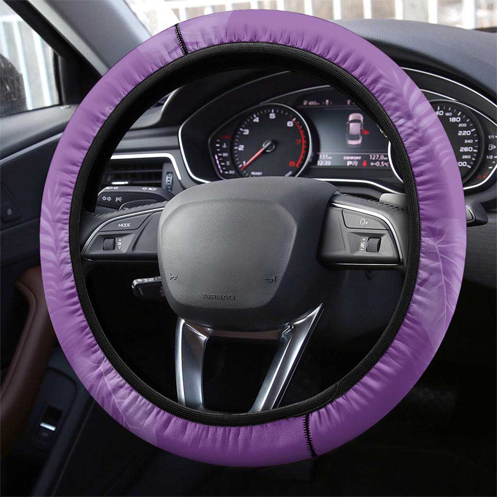 Hawaii Maile Lei Steering Wheel Cover With Violet Monstera Pattern LT05 - Polynesian Pride