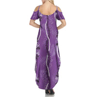 Hawaii Maile Lei Summer Maxi Dress With Violet Monstera Pattern LT05 - Polynesian Pride