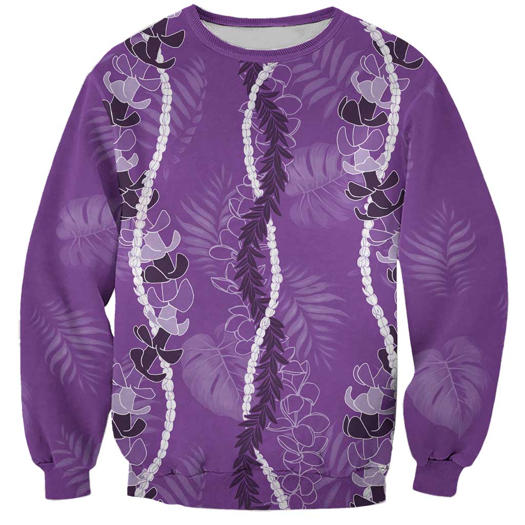 Hawaii Maile Lei Sweatshirt With Violet Monstera Pattern LT05 Unisex Violet - Polynesian Pride