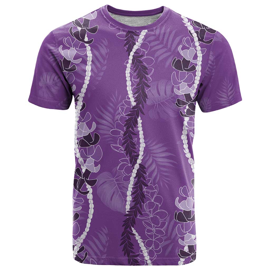 Hawaii Maile Lei T Shirt With Violet Monstera Pattern