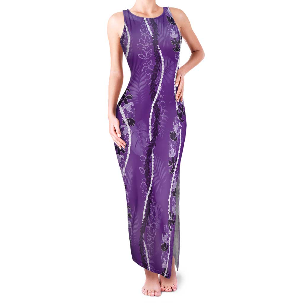 Hawaii Maile Lei Tank Maxi Dress With Violet Monstera Pattern LT05 Women Violet - Polynesian Pride