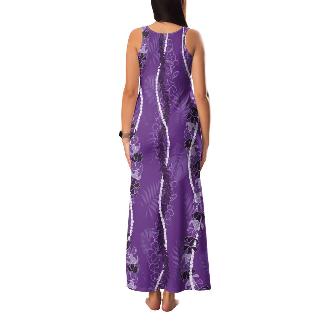 Hawaii Maile Lei Tank Maxi Dress With Violet Monstera Pattern LT05 - Polynesian Pride