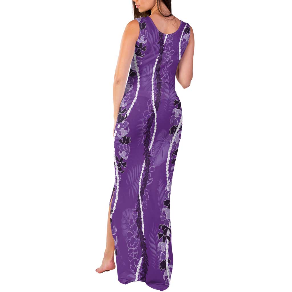 Hawaii Maile Lei Tank Maxi Dress With Violet Monstera Pattern LT05 - Polynesian Pride