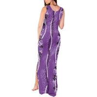 Hawaii Maile Lei Tank Maxi Dress With Violet Monstera Pattern LT05 - Polynesian Pride