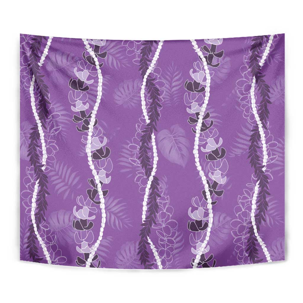 Hawaii Maile Lei Tapestry With Violet Monstera Pattern