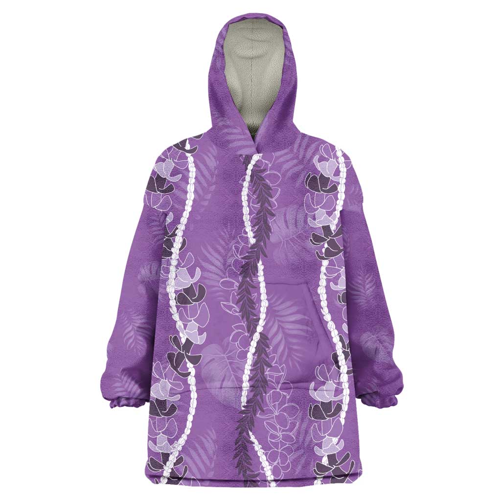 Hawaii Maile Lei Wearable Blanket Hoodie With Violet Monstera Pattern LT05 One Size Violet - Polynesian Pride