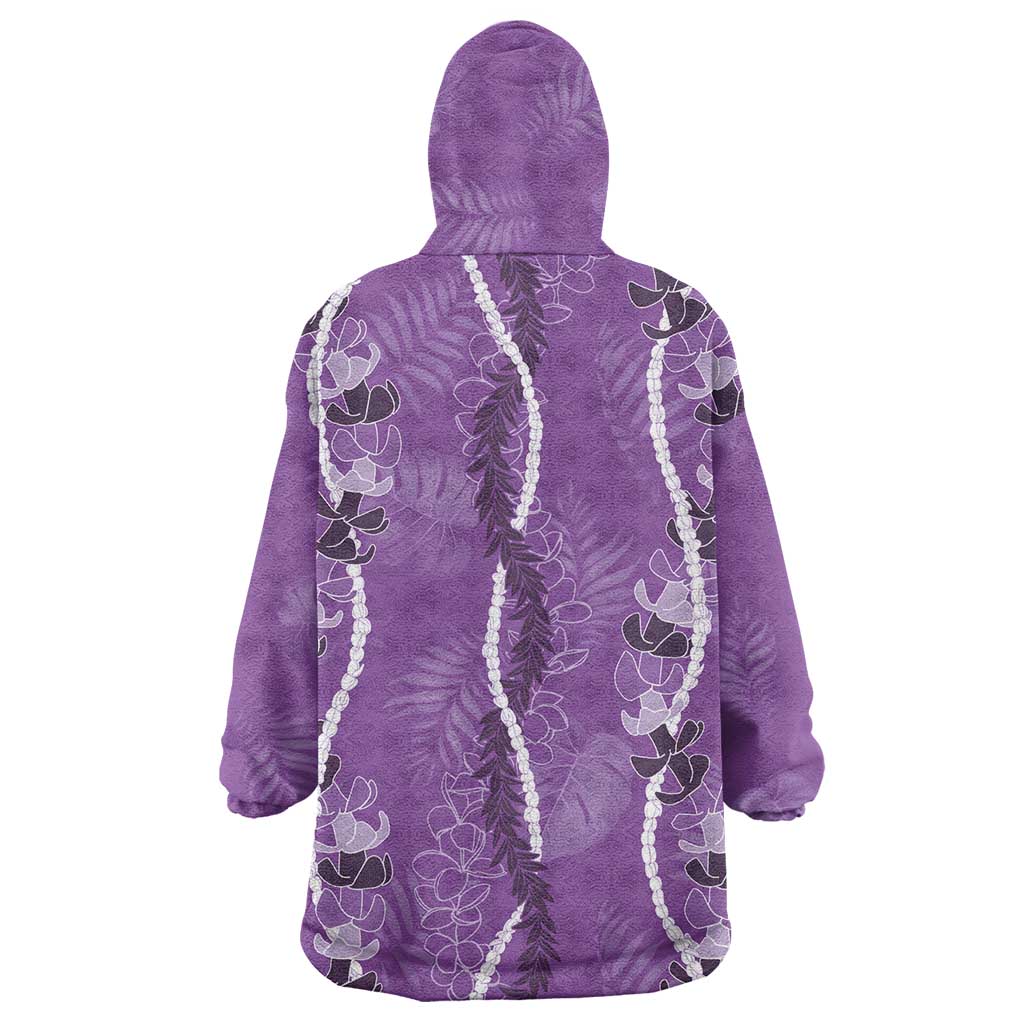 Hawaii Maile Lei Wearable Blanket Hoodie With Violet Monstera Pattern LT05 - Polynesian Pride