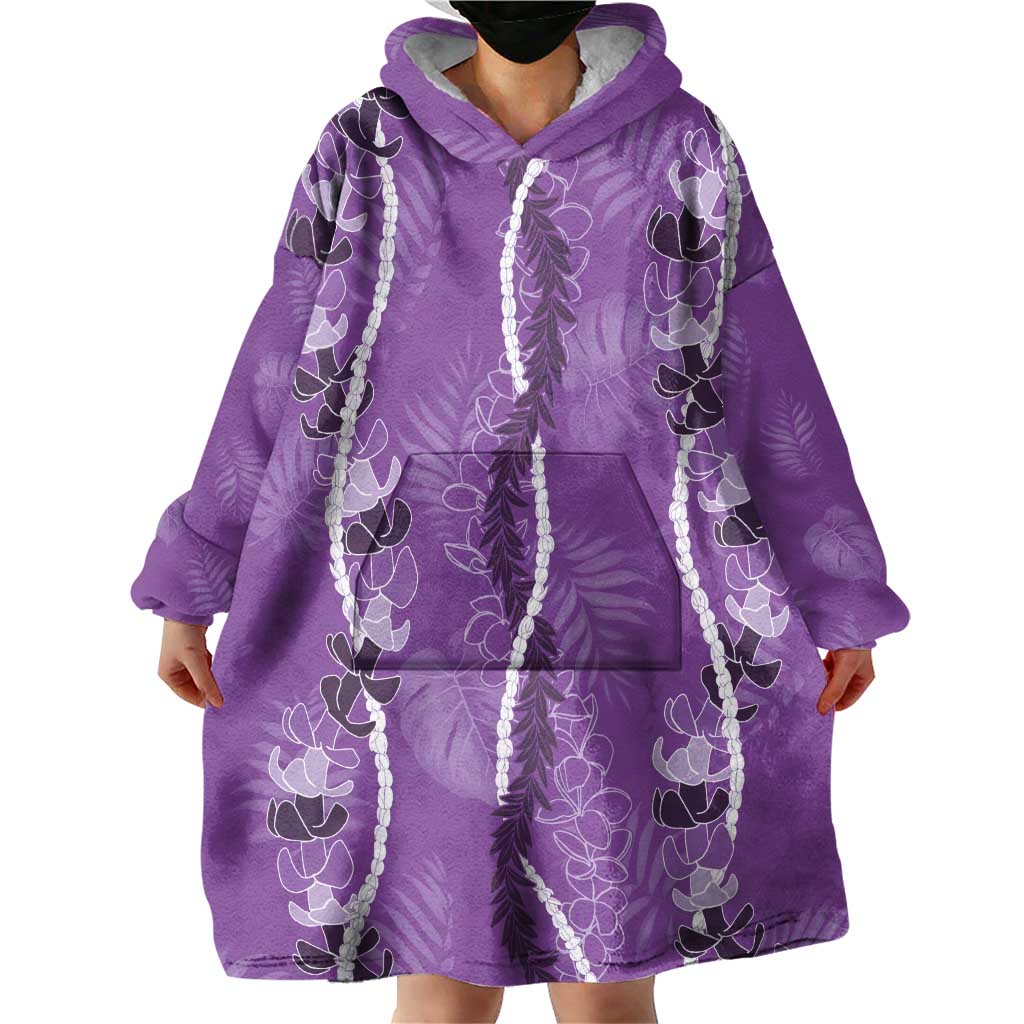 Hawaii Maile Lei Wearable Blanket Hoodie With Violet Monstera Pattern LT05 - Polynesian Pride