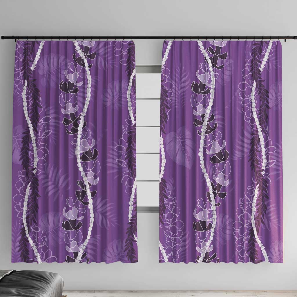 Hawaii Maile Lei Window Curtain With Violet Monstera Pattern LT05 With Hooks Violet - Polynesian Pride