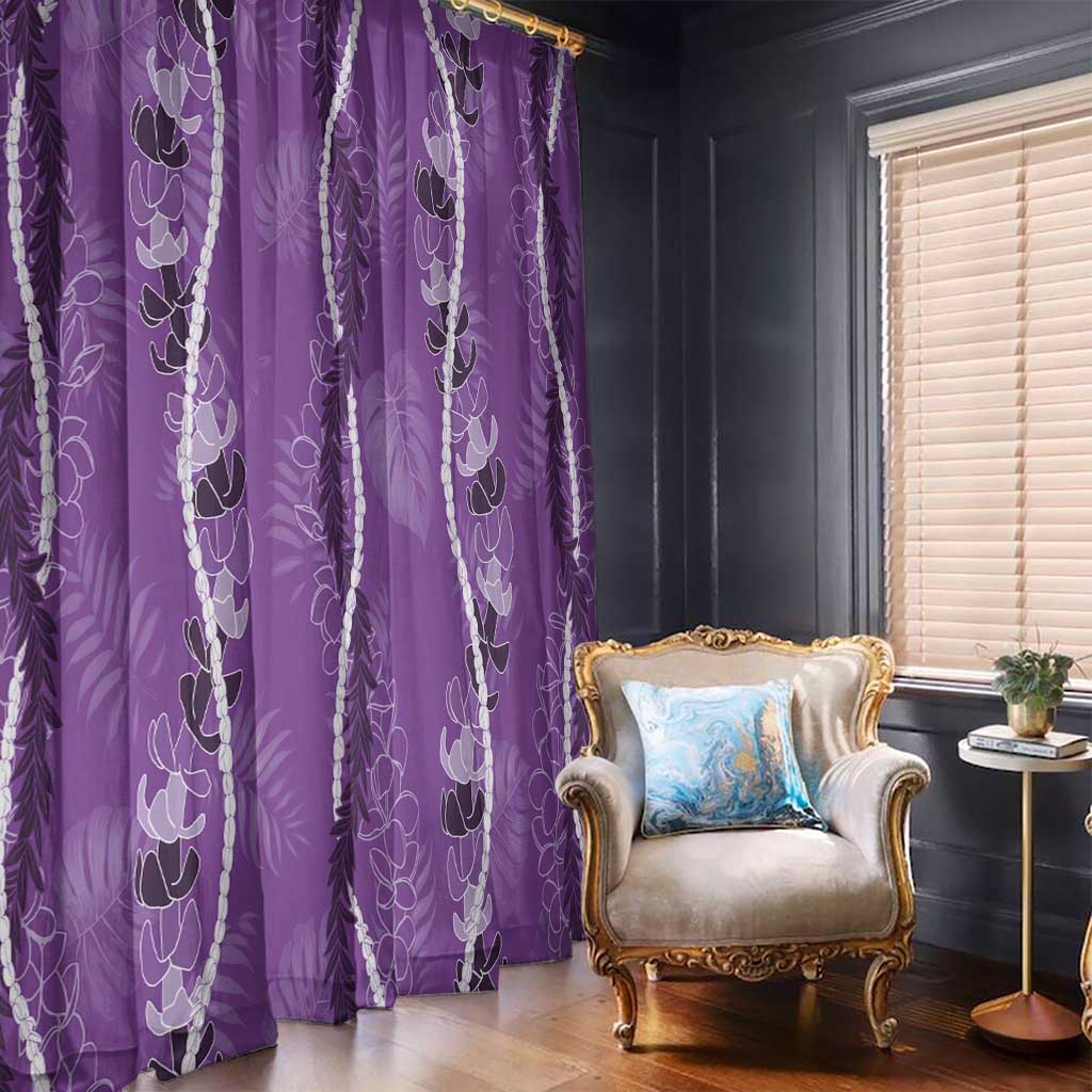 Hawaii Maile Lei Window Curtain With Violet Monstera Pattern LT05 - Polynesian Pride