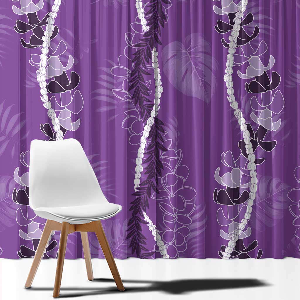 Hawaii Maile Lei Window Curtain With Violet Monstera Pattern LT05 - Polynesian Pride