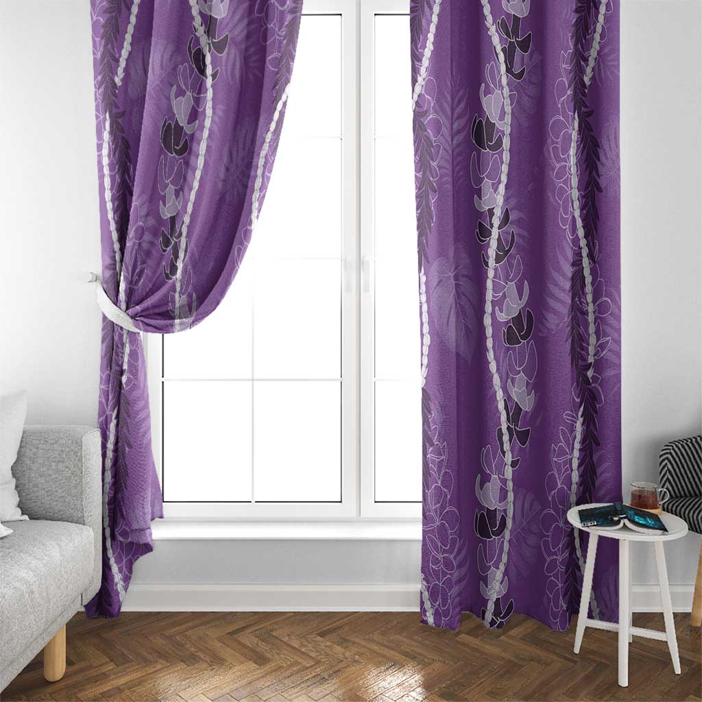 Hawaii Maile Lei Window Curtain With Violet Monstera Pattern LT05 - Polynesian Pride