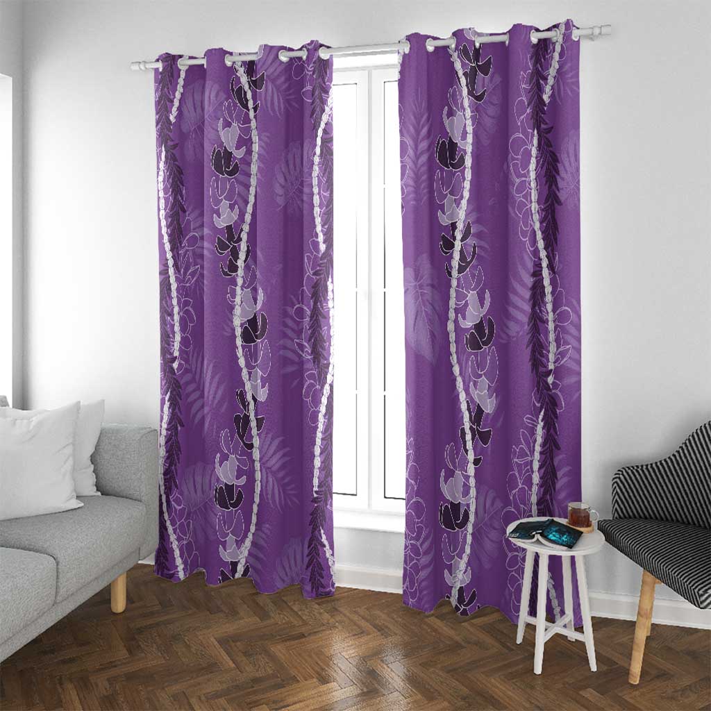 Hawaii Maile Lei Window Curtain With Violet Monstera Pattern LT05 With Grommets Violet - Polynesian Pride