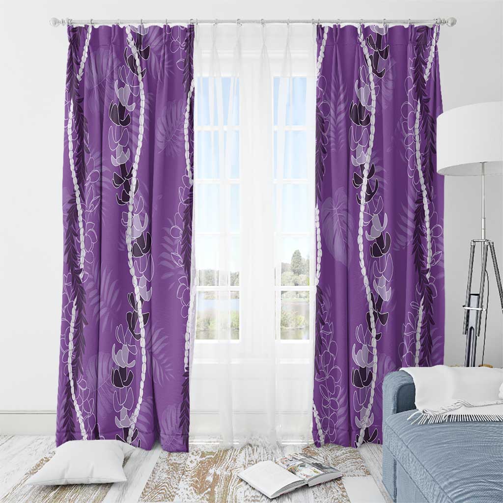 Hawaii Maile Lei Window Curtain With Violet Monstera Pattern LT05 - Polynesian Pride