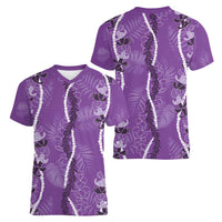 Hawaii Maile Lei Women V-Neck T-Shirt With Violet Monstera Pattern LT05 - Polynesian Pride
