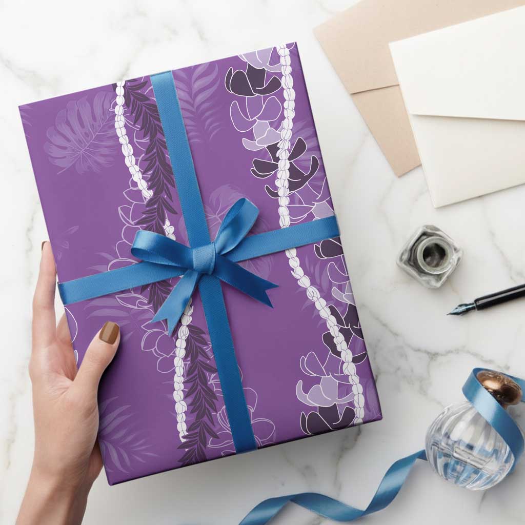 Hawaii Maile Lei Wrapping Paper With Violet Monstera Pattern LT05 - Polynesian Pride