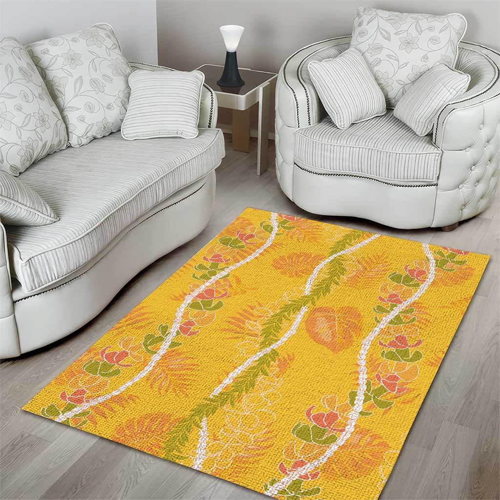 Hawaii Maile Lei Area Rug With Yellow Monstera Pattern