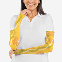 Hawaii Maile Lei Arm Sleeves With Yellow Monstera Pattern - Polynesian Pride
