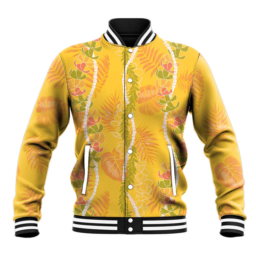 Hawaii Maile Lei Baseball Jacket With Yellow Monstera Pattern LT05 Unisex Yellow - Polynesian Pride