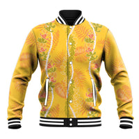 Hawaii Maile Lei Baseball Jacket With Yellow Monstera Pattern LT05 Unisex Yellow - Polynesian Pride