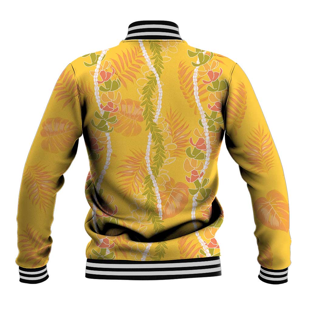 Hawaii Maile Lei Baseball Jacket With Yellow Monstera Pattern LT05 - Polynesian Pride