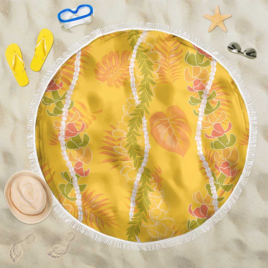 Hawaii Maile Lei Beach Blanket With Yellow Monstera Pattern LT05 One Size 150cm Yellow - Polynesian Pride