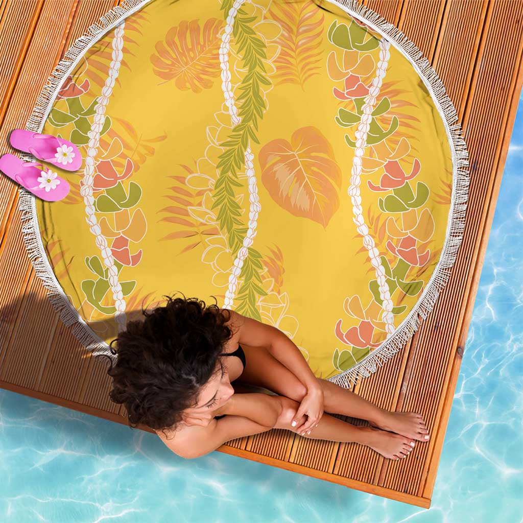 Hawaii Maile Lei Beach Blanket With Yellow Monstera Pattern LT05 - Polynesian Pride