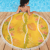 Hawaii Maile Lei Beach Blanket With Yellow Monstera Pattern LT05 - Polynesian Pride
