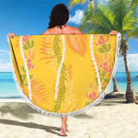 Hawaii Maile Lei Beach Blanket With Yellow Monstera Pattern LT05 - Polynesian Pride