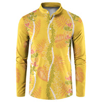 Hawaii Maile Lei Button Sweatshirt With Yellow Monstera Pattern LT05 Yellow - Polynesian Pride