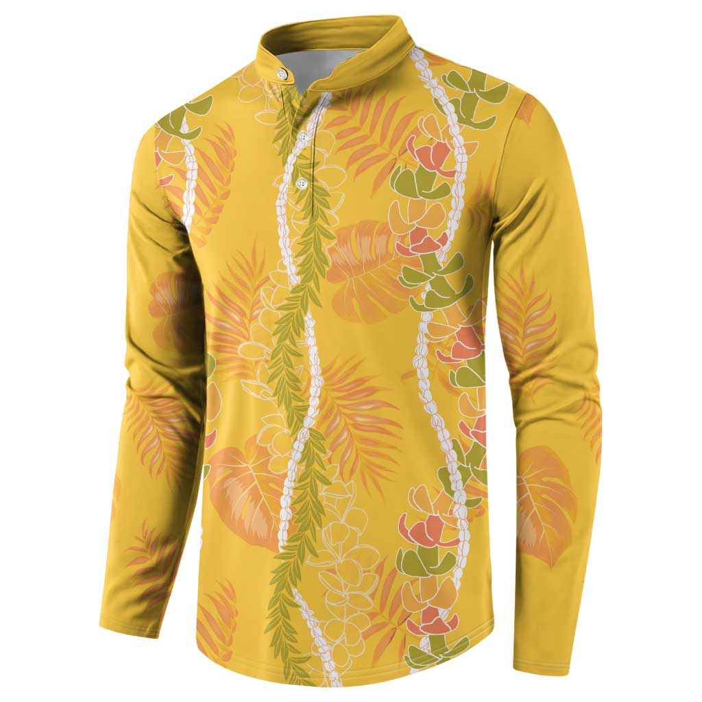 Hawaii Maile Lei Button Sweatshirt With Yellow Monstera Pattern LT05 - Polynesian Pride