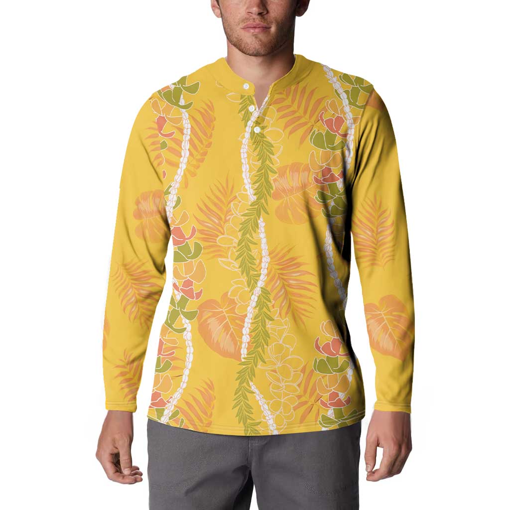 Hawaii Maile Lei Button Sweatshirt With Yellow Monstera Pattern LT05 - Polynesian Pride