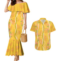 Hawaii Maile Lei Couples Matching Mermaid Dress and Hawaiian Shirt With Yellow Monstera Pattern LT05 Yellow - Polynesian Pride