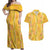 Hawaii Maile Lei Couples Matching Off Shoulder Maxi Dress and Hawaiian Shirt With Yellow Monstera Pattern