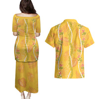 Hawaii Maile Lei Couples Matching Puletasi and Hawaiian Shirt With Yellow Monstera Pattern LT05 - Polynesian Pride