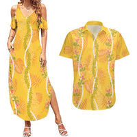 Hawaii Maile Lei Couples Matching Summer Maxi Dress and Hawaiian Shirt With Yellow Monstera Pattern LT05 Yellow - Polynesian Pride
