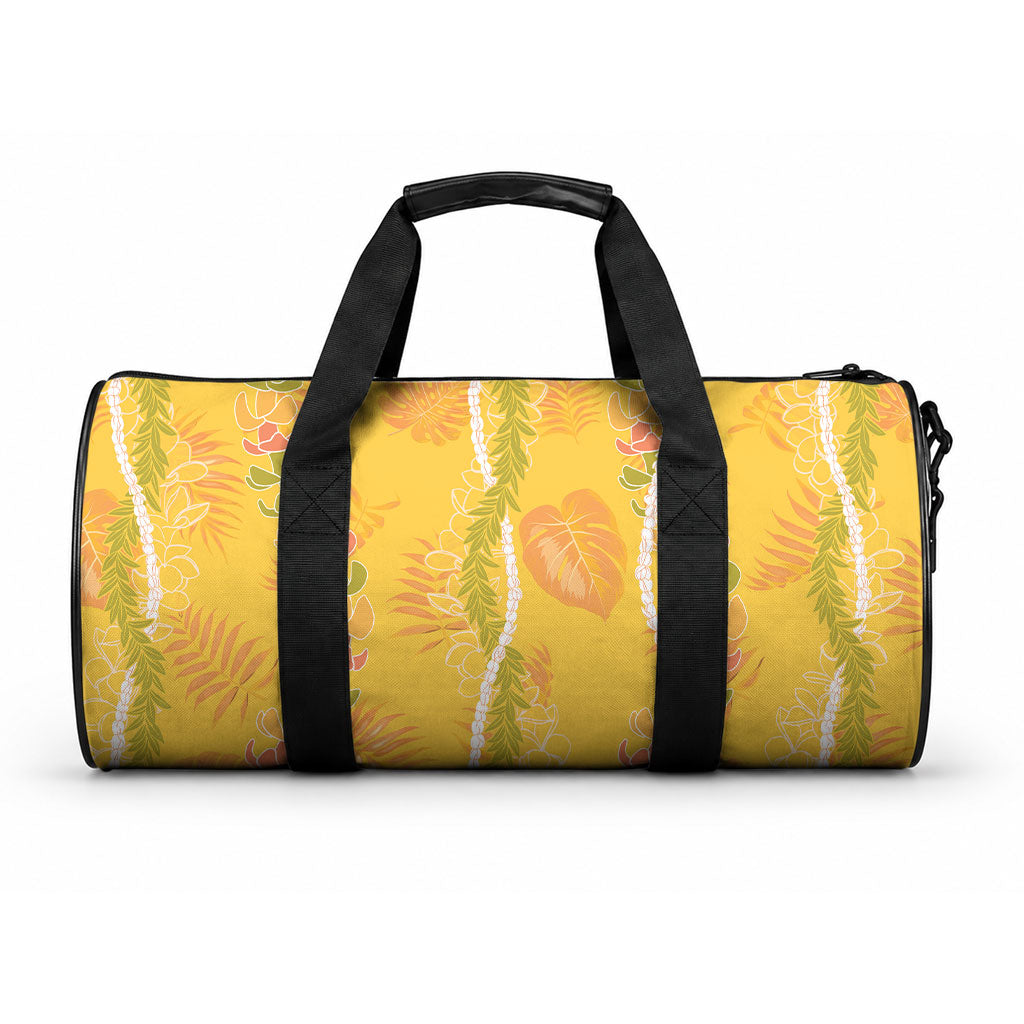 Hawaii Maile Lei Duffle Bag With Yellow Monstera Pattern