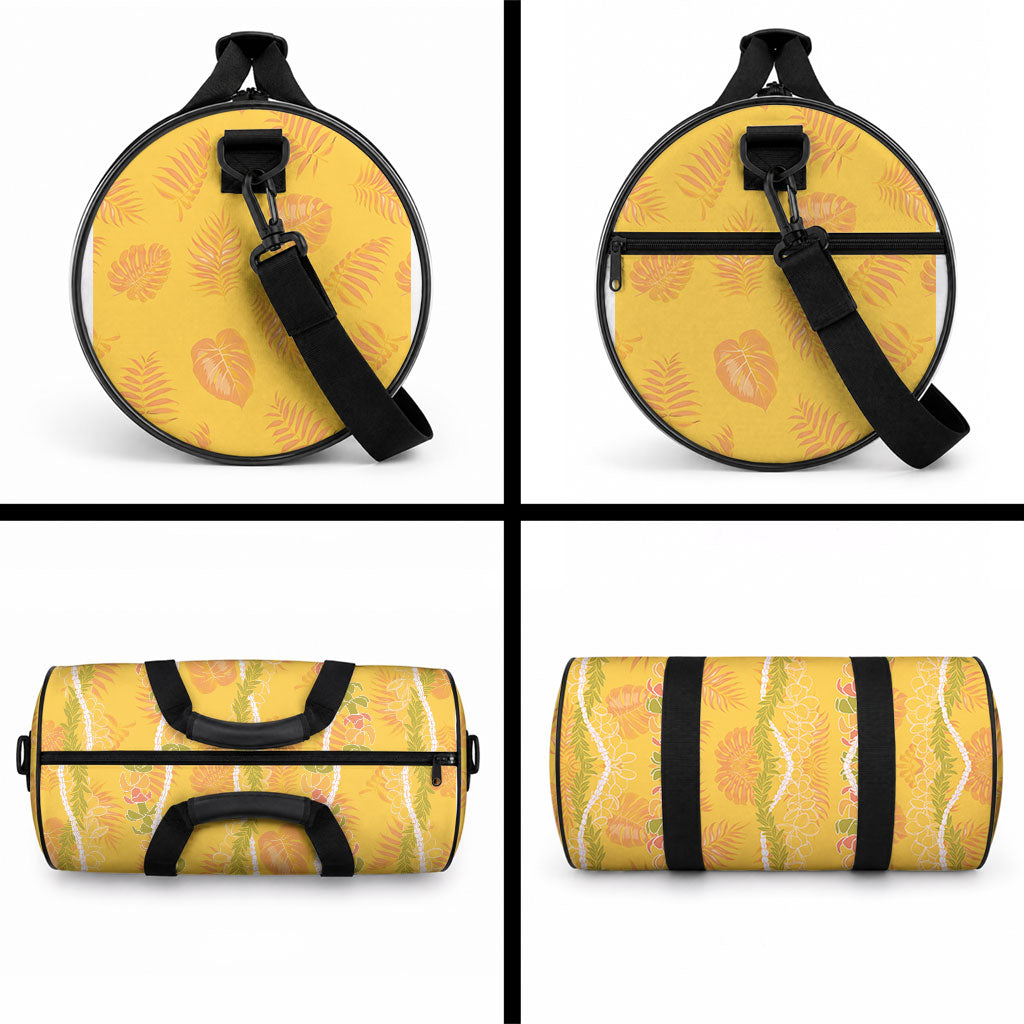 Hawaii Maile Lei Duffle Bag With Yellow Monstera Pattern