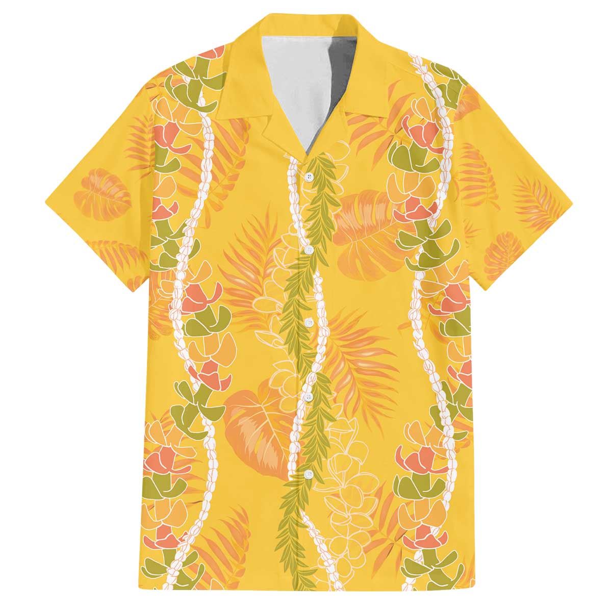 Hawaii Maile Lei Family Matching Off The Shoulder Long Sleeve Dress and Hawaiian Shirt With Yellow Monstera Pattern