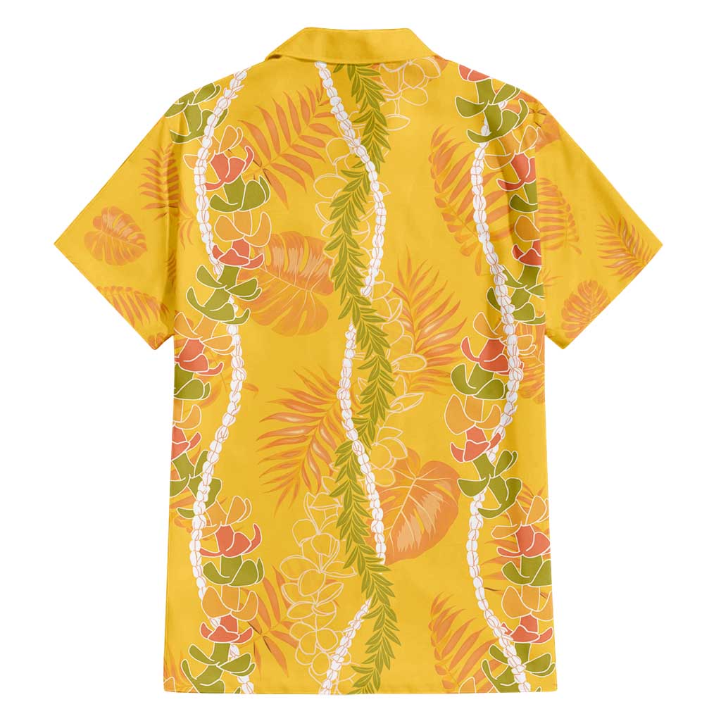 Hawaii Maile Lei Family Matching Off Shoulder Short Dress and Hawaiian Shirt With Yellow Monstera Pattern
