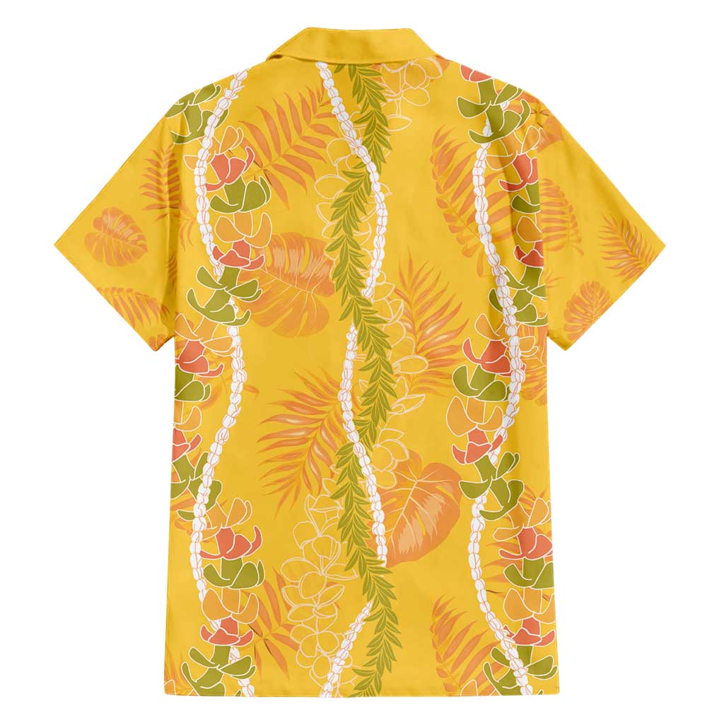 Hawaii Maile Lei Family Matching Short Sleeve Bodycon Dress and Hawaiian Shirt With Yellow Monstera Pattern