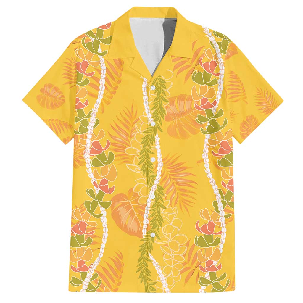 Hawaii Maile Lei Family Matching Summer Maxi Dress and Hawaiian Shirt With Yellow Monstera Pattern