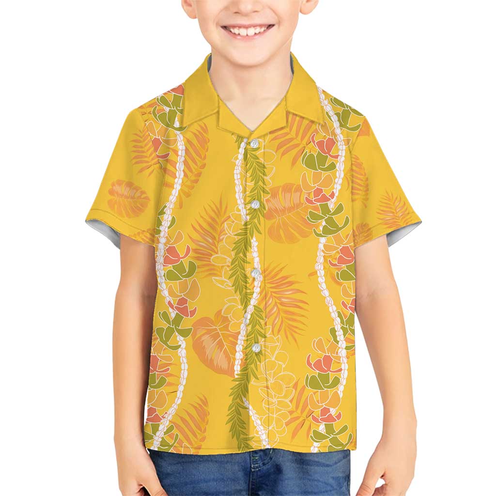 Hawaii Maile Lei Family Matching Summer Maxi Dress and Hawaiian Shirt With Yellow Monstera Pattern